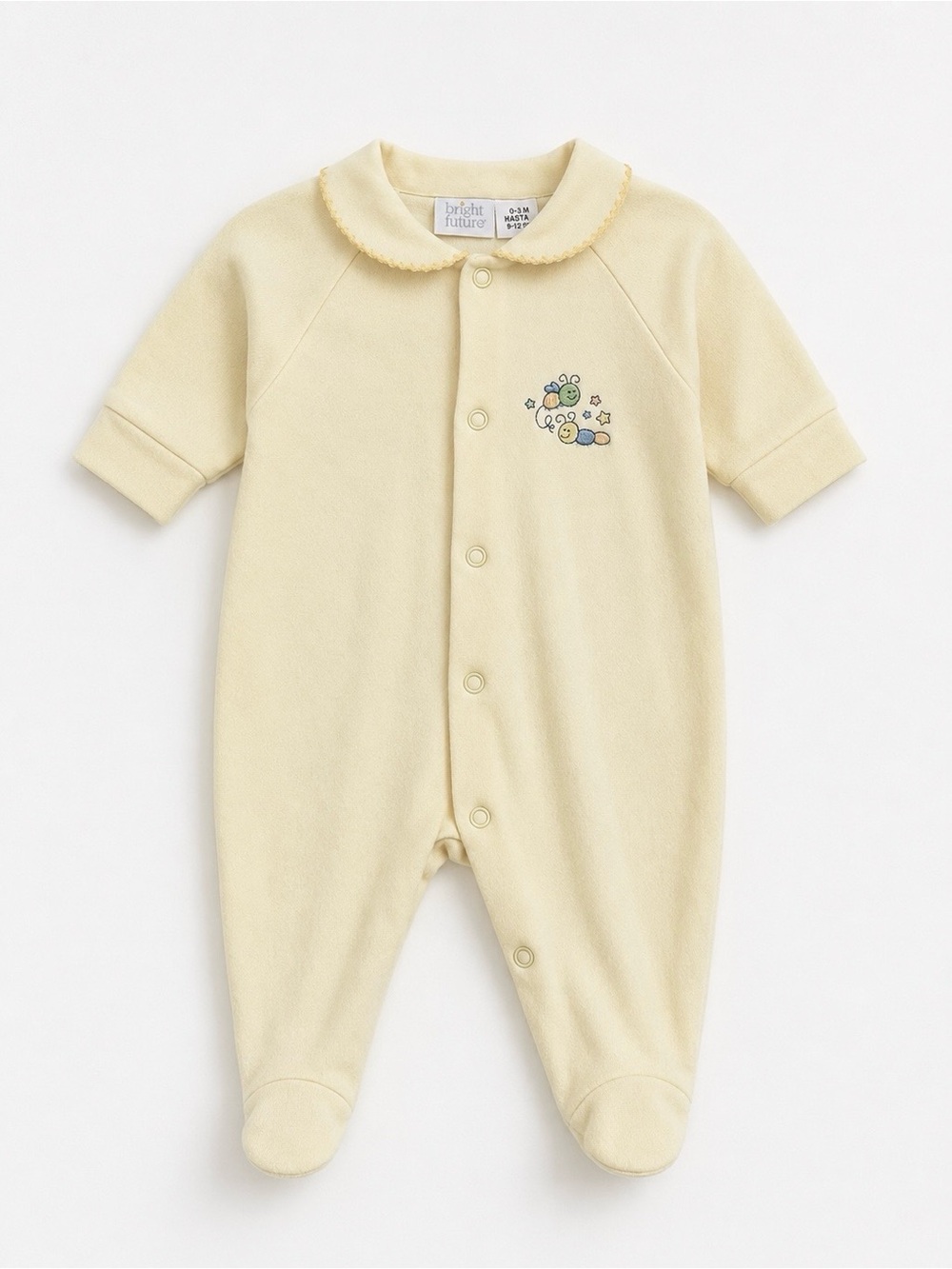 Vintage Bright Future Baby Yellow Footed Sleeper 0-3M Embroidered Romper